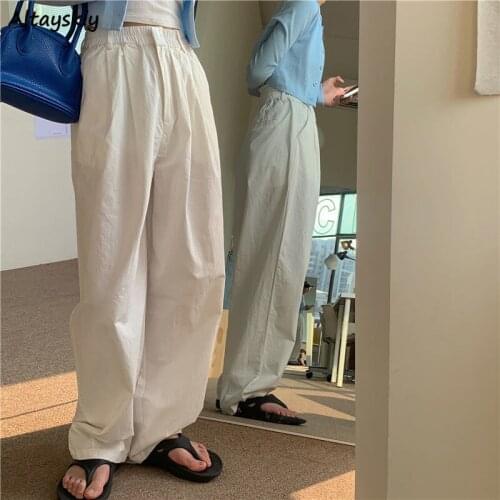 Pants Women Retro White Harajuku Loose Chic Full Length Teens Trouser All-match College Vintage High Waist Girls Clothing Autumn