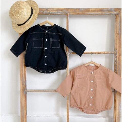Spring Autumn Newborn Boys Girls Denim Chocolate Color Jumpsuits Clothes Baby Boys Girls Long Sleeve Rompers Children Rompers