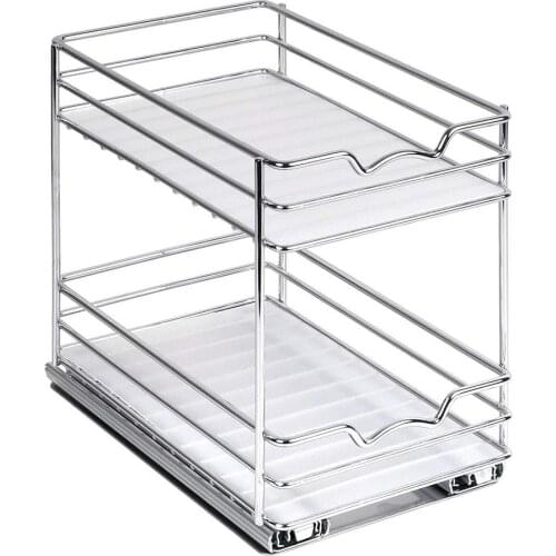 Two-Layer Vertical Metal Spice Bottle Rack Kitchen Seasonings Can Jar Storage Shelf With Slide Rail Dry Grain Canister Organizer