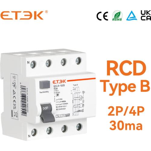 ETEK EKL6-100B-3N4030 RCCB 10KA 3P+N 40A 30mA Type B