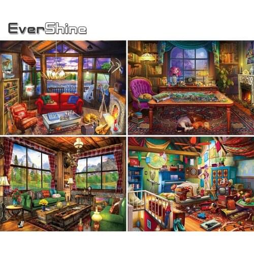 EverShine Diamond Painting Landscape DIY Diamond Embroidery Garden Mosaic Full Square House Picture Cross Stitch 5D Home Decor