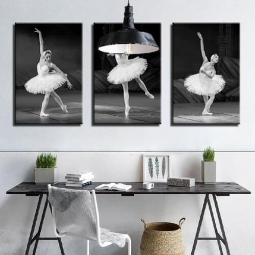 3pcs Black And White Elegant Woman Ballerina Dancer Print Picture Poster Wall Decoration Canvas Painting Living Room Home Decor