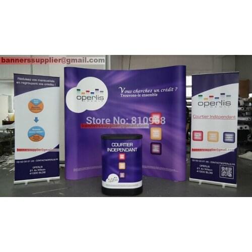 Quality Trade Show Combo (a POP up backdrop + 2 roll up banner + a Display Podium/Case)