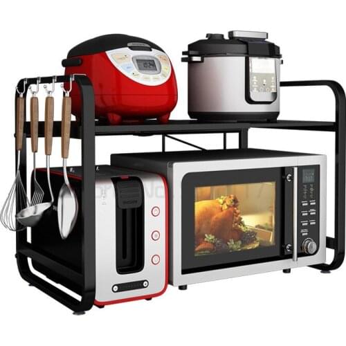 Kitchen microwave shelf table top retractable oven rack household double layer multifunctional seasoning storage rack