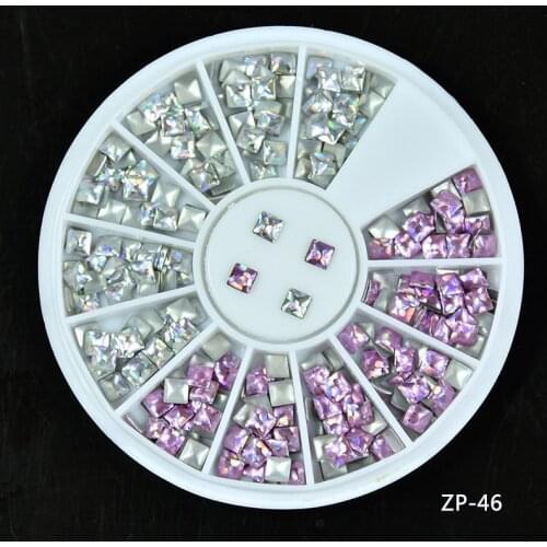 NEWWWWW~1 Box Laser Silver Pink Metal Nail Rhinestone Studs Decoration Wheel Square 3*3 Shaped Glitter 3D Nail Beauty Tools-4