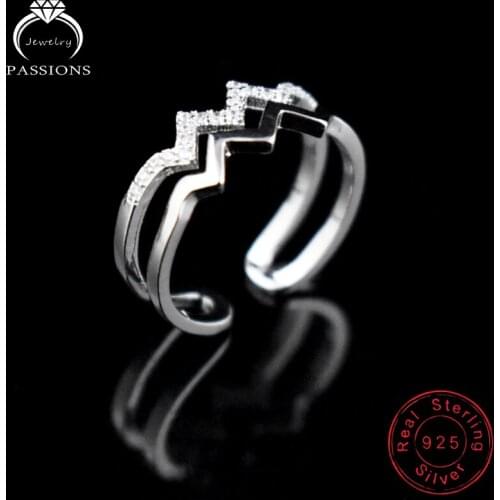 LYNNE Jewelry New Fashion 925 Sterling Silver Double Layer Wave AAA Zircon Rings Twist Adjustable Rhinestone CZ Women Ring Gift