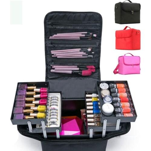 Fashion lady complete cosmetic bag storage box large capacity multi-layer partition cosmetic bag bag beauty salon tool box