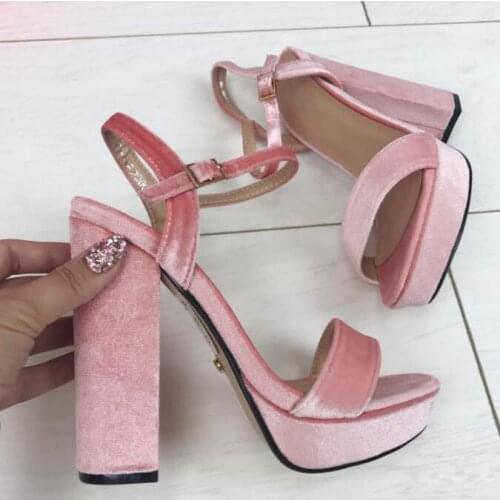 Fashion Pink Suede Platform Dress Sandals Women Chunky Heel Gladiator Sandals Shoes Sexy Super Thick Heel Party Sandals Pumps