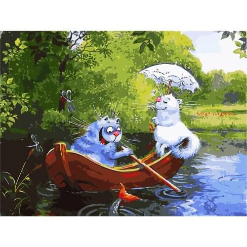 Cartoon Blue White Cat Printed Fabric 11CT Cross Stitch Kit DIY Embroidery DMC Threads Handmade Needlework Handicraft Floss