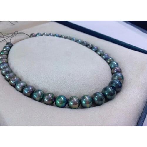 HENGSHENG New Pearls Necklaces Fine Jewelry,10-13mm Round Black Seawater Daxi To Dazzling Color, Strong Light