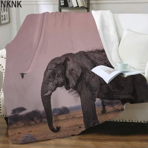 NKNK Elephant Blankets Animal Plush Throw Blanket Sun Bedding Throw Landscape 3D Print Sherpa Blanket Fashion Premium Pattern
