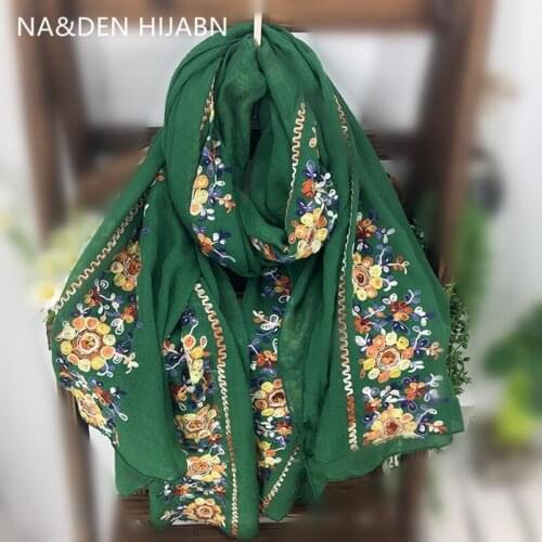 Plain soild hijabs flower embroidery women scarf bandanna shawls hand made muslim head wraps 10pcs/lot fast shipping
