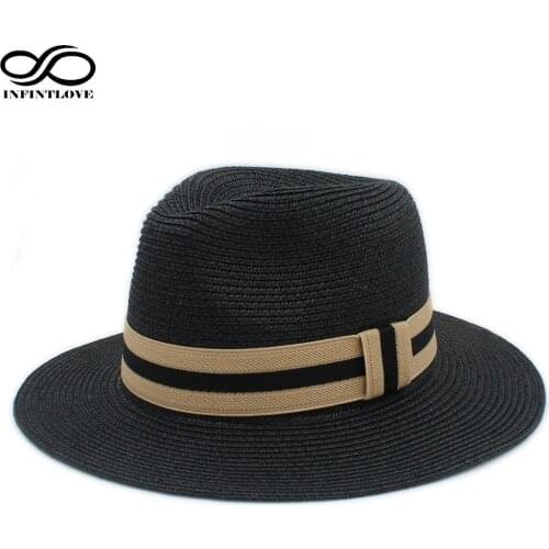 LUCKYLIANJI Women Men Fashion Summer Spring Jazz Panama Sun Hat Beach Travel Casual Adjustable Wide Brim Caps