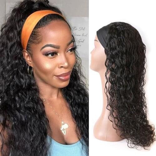 100% Human Hair Grip Headband Scarf Wig Water Wave Human Hair Wig Headband Human Hair Wigs No plucking wigs for Women No Sew In