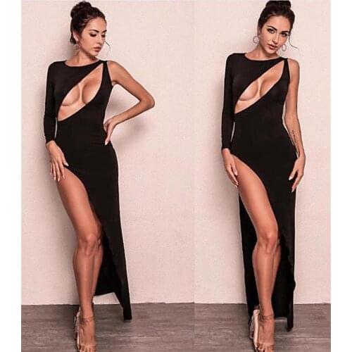 Deep Low-Cut Long Slit Dress