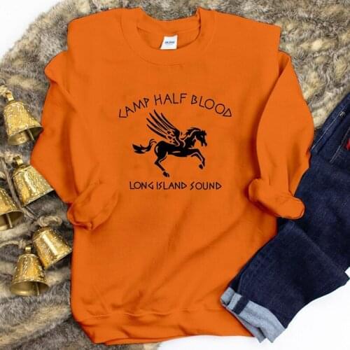 Camp Half Blood Women Orange Color Clothes Kwaii Jumpers 90s Black Aesthetic Long Island Sound Graphic Sweatshirt Plus Size Top