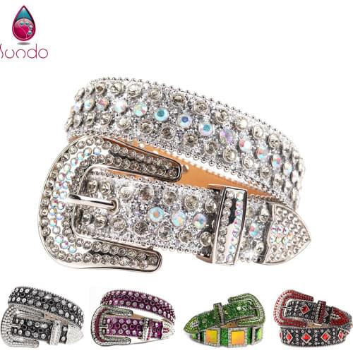 Hot Style Woman Fashion Belts Genuine PU Leather Crystal Diamond Luxury Belt Large Width Casual Ladies Buckle Belt for Women Men