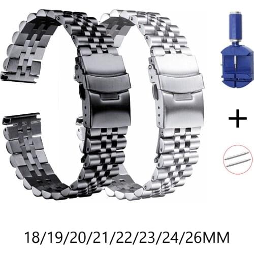 316L Stainless Steel Watch Band 18mm 19mm 20mm 21mm 22mm 23mm 24mm 26mm Watch Strap Men Women Double Lock Buckle Watchband