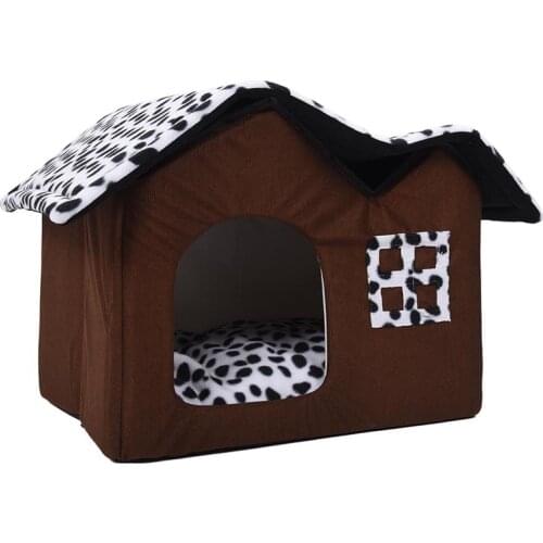 Luxury High-End Double Pet House Brown Dog Room 50x40x35cm