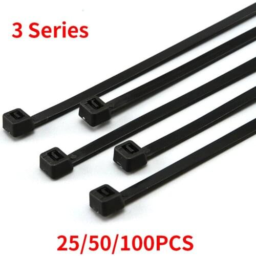 25/50/100PCS Self-locking Nylon Cable Tie Wire Zip Ties Set 3X80 3X100 3X120 3X300 Black Fasten Cable Tie