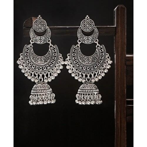 Indian Earring Womens Golden Bell Tassel Jhumka Earrings Ethnic Gypsy Gold Alloy Big Circle Bell Drop Earring Fashion Jewelry