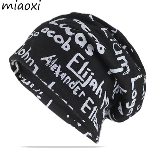 Womens Beanie Hat Spring Cotton Print Letter Hats for Men Autumn Bonnet Fashion Hip Hop Skullies Beanies Black Unisex Gorras
