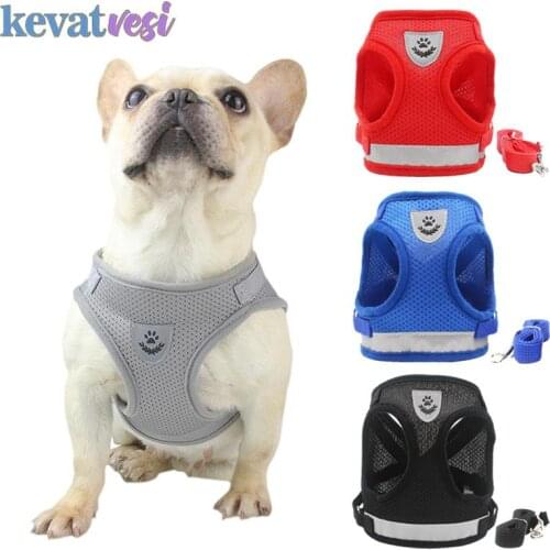 Reflective Dog Harness Leash Set Breathable Mesh Pet Harness Adjustable Cat Dog Harnesses Vest Nylon Small Dog Chihuahua Bulldog