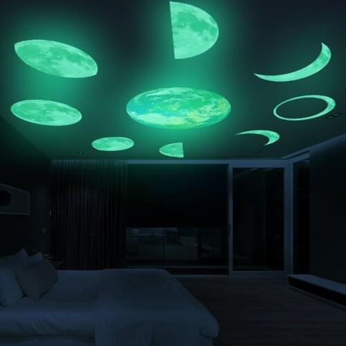 Luminous Wall Sticker Earth Moon Fluorescent Decal Nursery Stickers for Kids Childrens Room Glow in the Dark DIY Peel and Stick