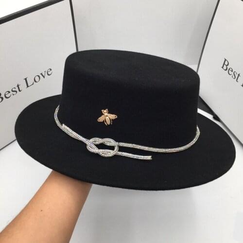 In the spring and autumn winter about the new wool ceiling short eaves hat for women diamond socialite