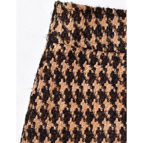 2020 Autumn and Winter New Style Houndstooth Pattern Metal Button A-line Skirt