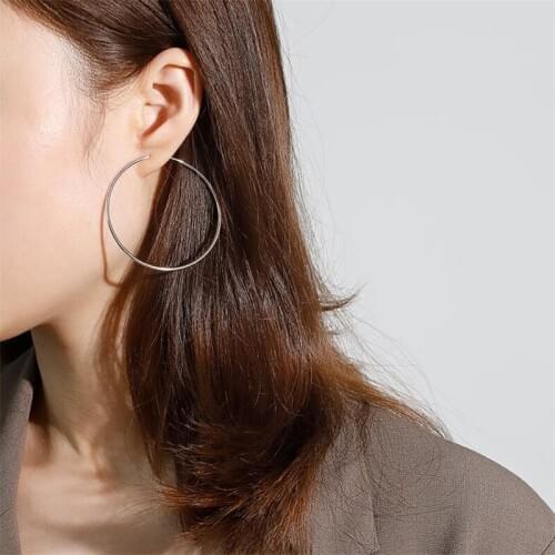 Round Big Circle 925 Sterling Silver Ladies Hoop Earrings Jewelry For Women Birthday Gift Ear Rings Earings Jewelry