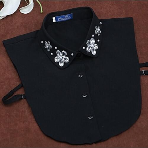 Ladies' Rhinestone fake white saving decoration Black Fashion spring summer wild beauty chiffon flower detachable false collar