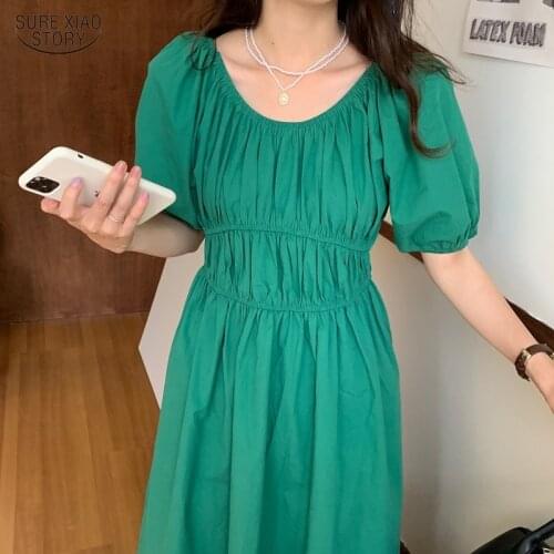 Summer French Elastic Waist Elegant Party Dress Casual Vintate Puff Sleeve White Maxi Dress Womens Clothing Robe Femme 15089