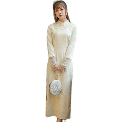 NYFS Vintage Fleeve New Spring Autumn Woman Dress Gold jacquard embroidery Loose Vestidos Elbise Robe