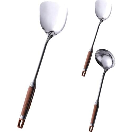 Stainless Steel Cooking Utensil Heat Proof Soup Ladle Cooking Turner Spatula Wooden Handle Kitchenware Cooking Utensils
