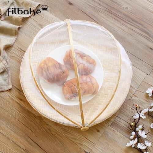 1Pcs Portable Outdoor Handmade Bamboo Woven Bug Proof Wicker Basket Dustproof Picnic Vegetable Bread Tray Food Bread Dishes