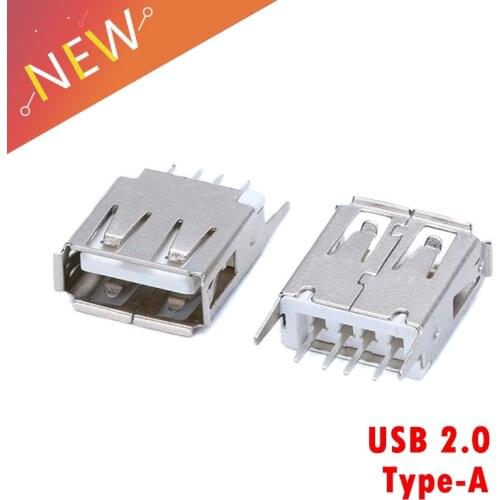 10/20Pcs USB Type A Female Vertical Socket Connector 180 Degrees 4 Pin Plug Jack Connectors USB 2.0 Curling Bent Fixed F