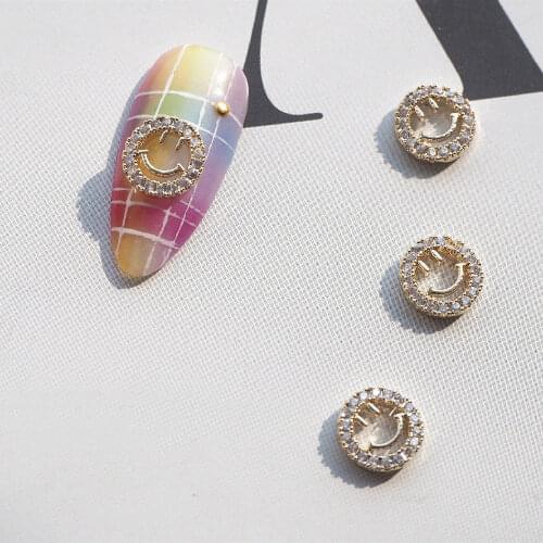 10pcs/lot Luxury Gold smile face Zircon Nail Art Crystals nail jewelry Rhinestone nails accessories supplies decorations charms