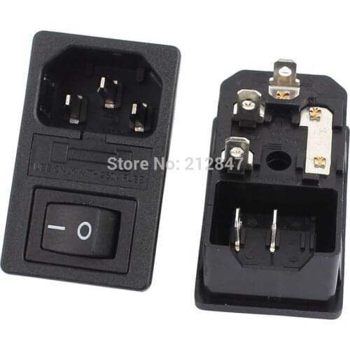 10A 250VAC Rocker Switch 3 Terminals IEC320 C14 Inlet Male Power 2pcs