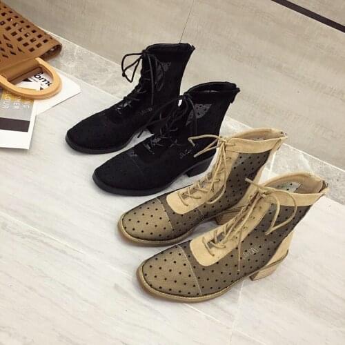 2020Martin Europe Children Help New Style Boots Womens Chunky-Heel Semi-high Heeled Boots MGM Summer Short Boots Womens Suede