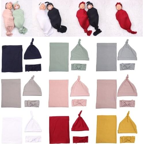 3 Pcs Baby Receiving Blanket Headband Hat Set Newborn Swaddle Wrap Hairband Cap Kit for Toddler Infant Sleeping Bag Headwear Bea