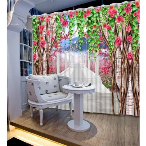 3D Curtain flower steps, Roman columns Scenery Beauty Digital Photo Printing Blackout 3D Curtains for Living Room Bedding Room