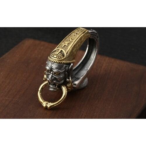 925 Sterling Silver Men Retro biker Impermanence lucky keyring key ring keychain A5054