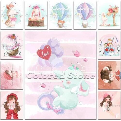 New Diamond painting Cartoon Animals Elephant girl hot air balloon rabbit 5D DIY Full Square Drill embroidery Round mosaic 1220