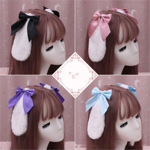 1 Pair Fluffy Plush Bunny Ears Headband for Female Girls Lolita Cosplay Bandana Hair Hoop Cartoon Anime Kawaii Hair Accessories