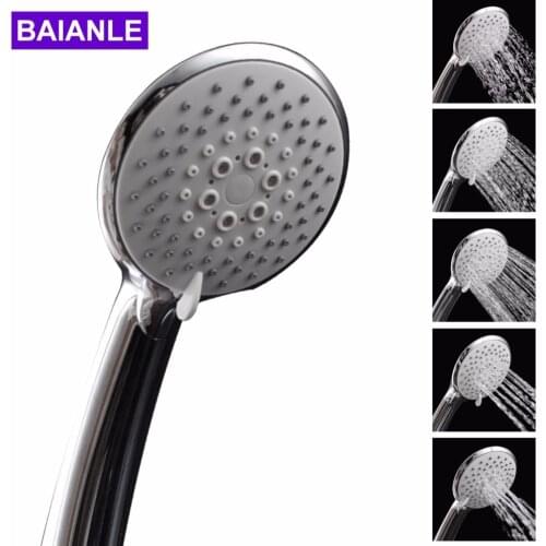 Free Shipping Five function Handheld Shower Head saving water ABS Plastic with chrome Round shower heads Bathroom Accessories