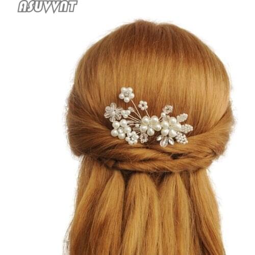 Noble Bride Wedding Accessories Fashion Crystal Teardrop Flower Shaped Pearl Women Bridesmaid Trendy Headdress Jewelry Gift