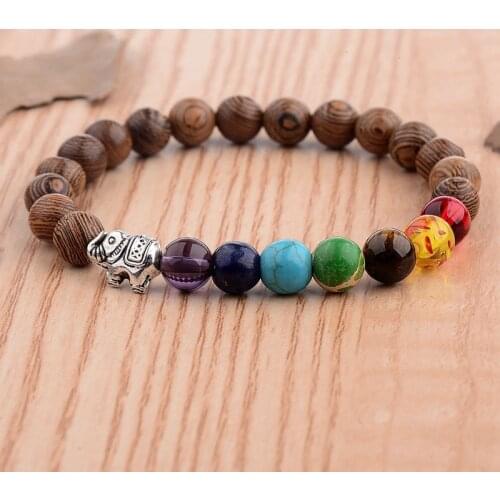 Ethinc Handmade Elephant Prayer Natural Wood Bracelet Men Charm Buddhism Yoga Bracelet For Women Yoga Jewelry