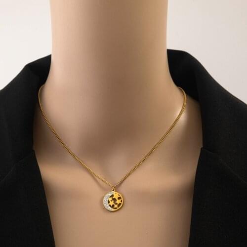 316L Stainless Steel New Fashion Upscale Jewelry Embedded Zircon Stars Moon Charms Chain Choker Necklaces & Pendants For Women