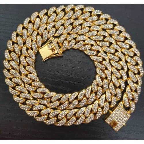 AAA Rhinestone Iced Out Miami Cuban Link Chain Necklace Bracelet Set For Mens Chains Hip Hop Jewelry On The Neck Friends Gift